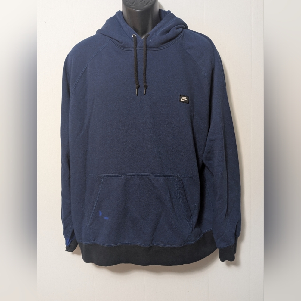 Men's Nike French Terry Shoebox Logo Hoodie Blue Long Sleeve Pullover Size XXL